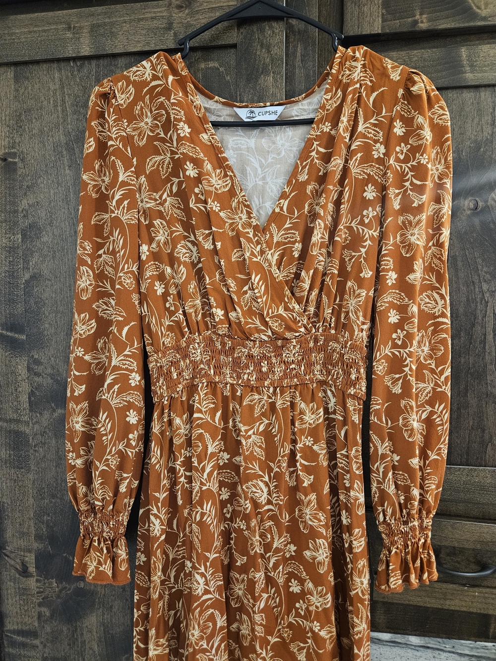Cupshe Rust Floral Maxi Dress with Smocked Waist